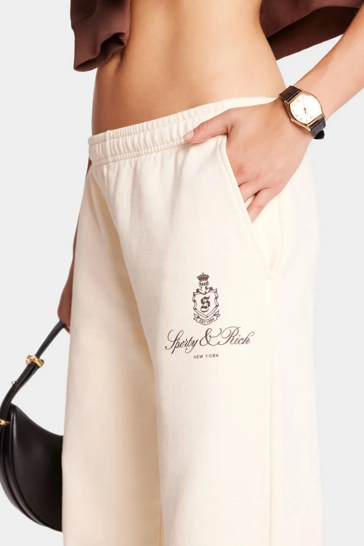 Sporty & Rich Vendome Straight Leg Sweatpant - Cream/ Chocolate