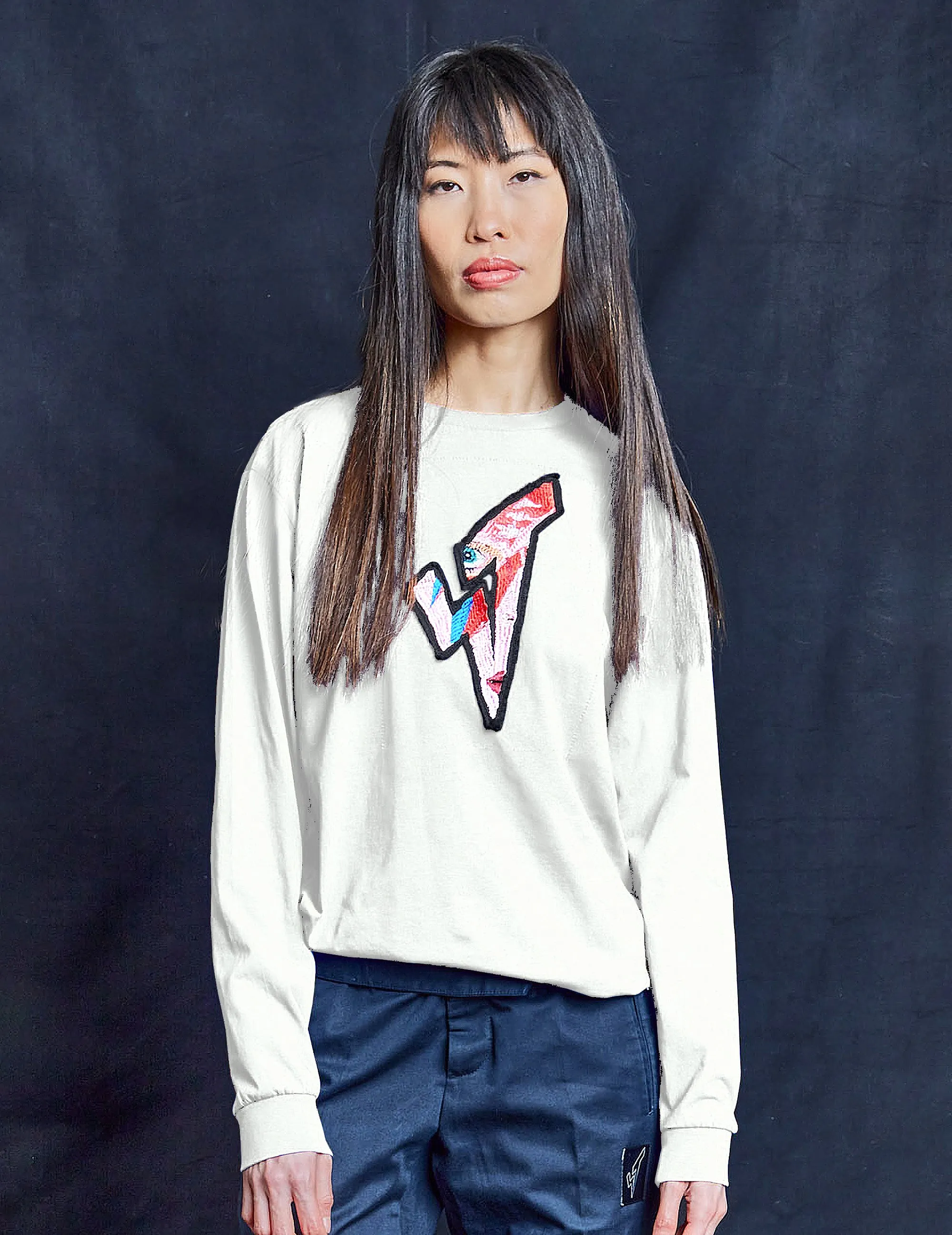 ST Aladdin Sane Long Sleeve Logo Tee in Ecru