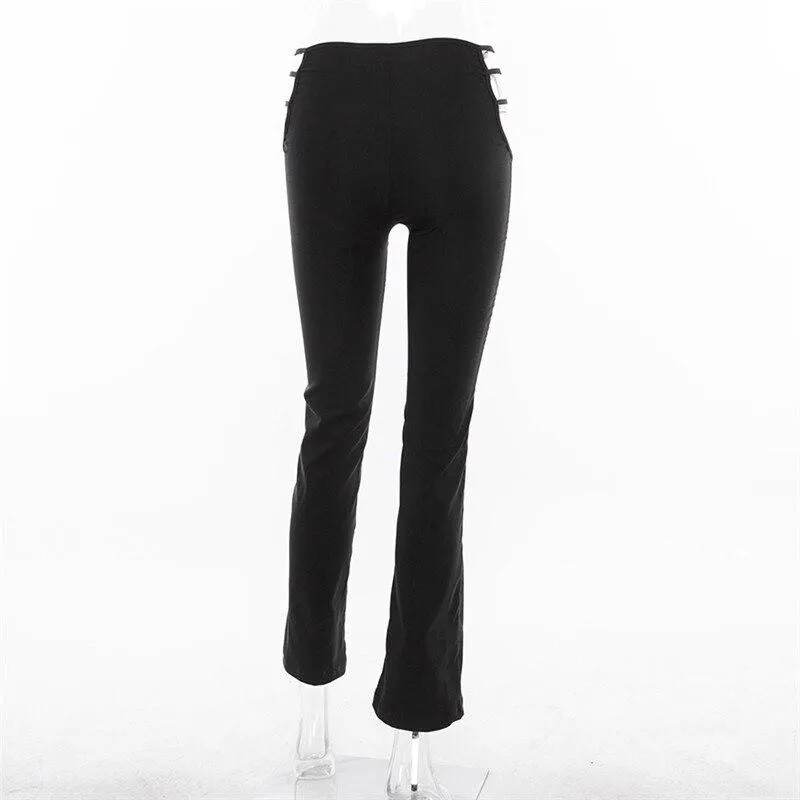 Street Clubwear Hollow Out Side Waist Fitness High Waist Pants Women