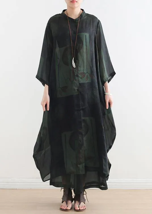 Summer new green print suit long silk wide-leg pants two-piece suit