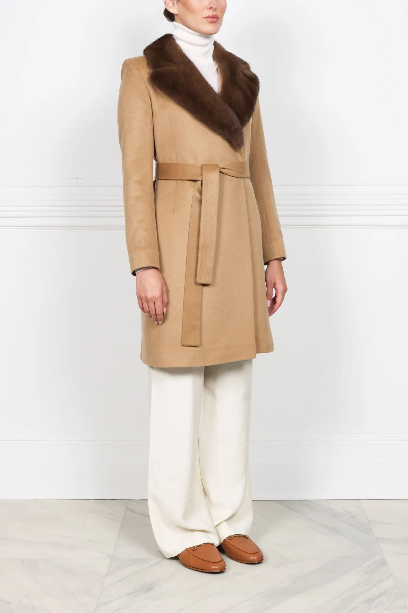 The Reece Cashmere Coat with Mink Fur Collar