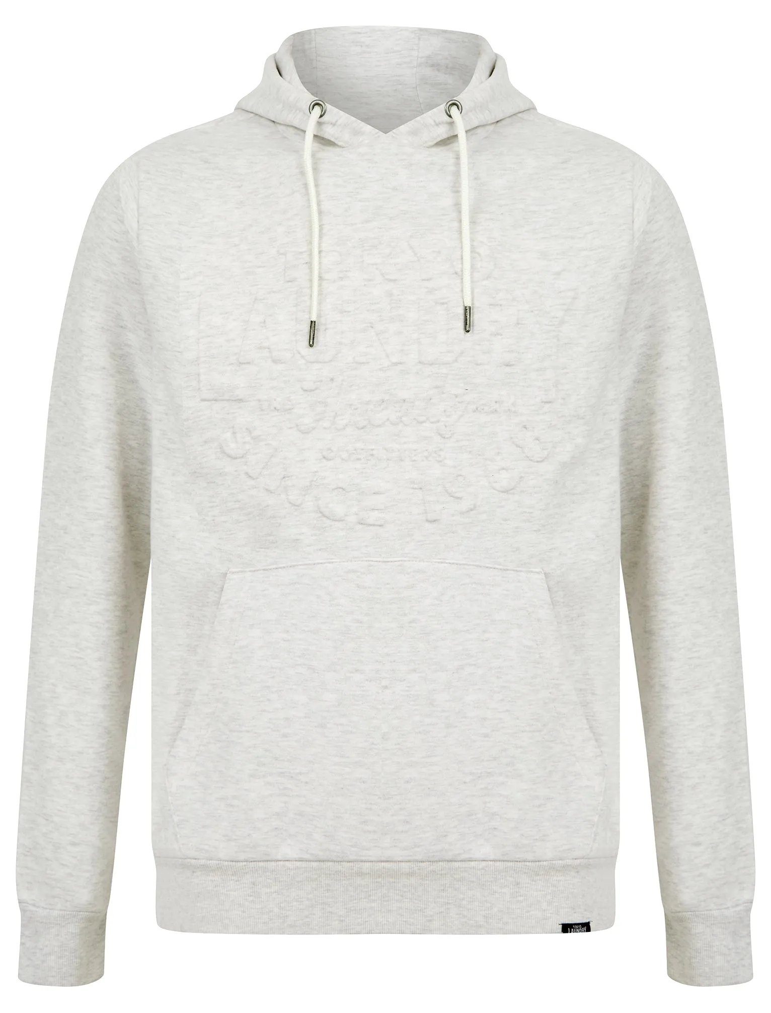 Tides Embossed Motif Brushback Fleece Pullover Hoodie in Ice Grey Marl - Tokyo Laundry