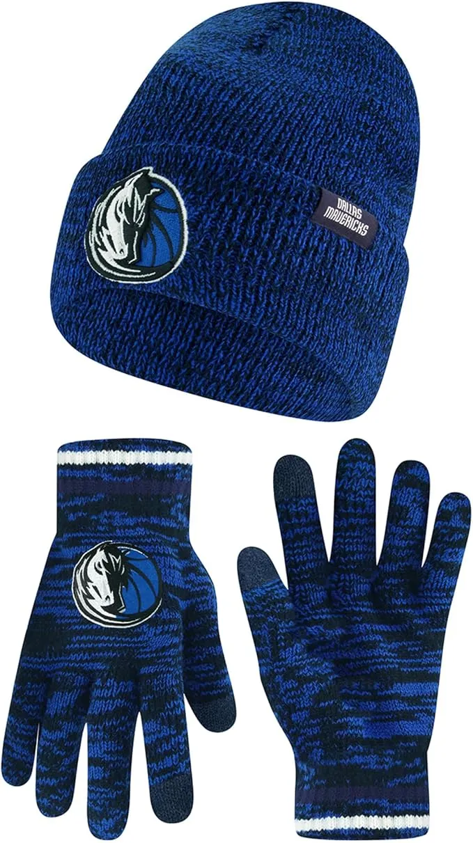 Ultra Game NBA Official Men's Super Soft Winter Beanie Knit Hat with Extra Warm Touch Screen Gloves, Dallas Mavericks, Team Color|Dallas Mavericks