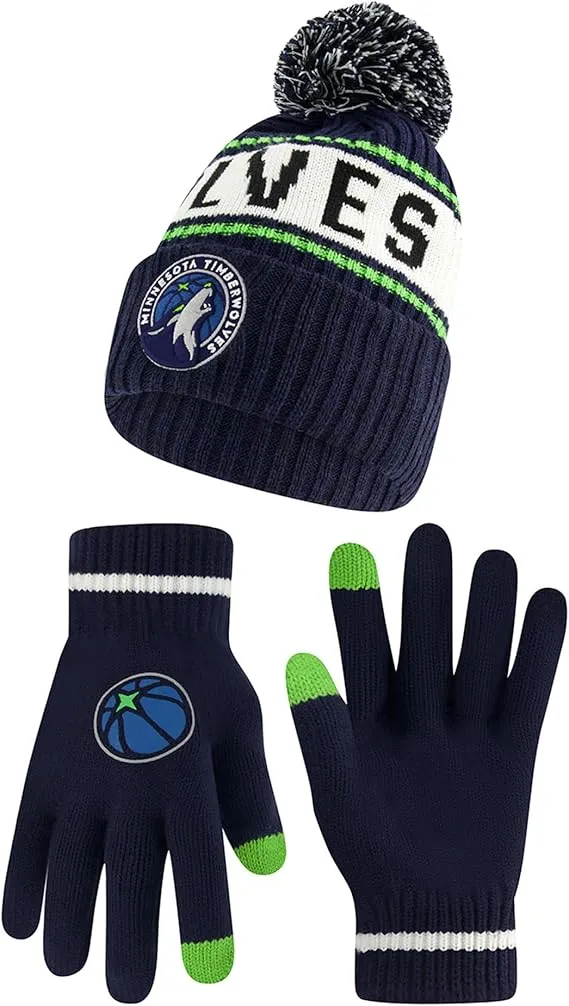 Ultra Game NBA Official Men’s Super Soft Winter Beanie Knit Hat With Extra Warm Touch Screen Gloves - Unisex, Minnesota Timberwolves, Team Color, 1SIZE|Minnesota Timberwolves