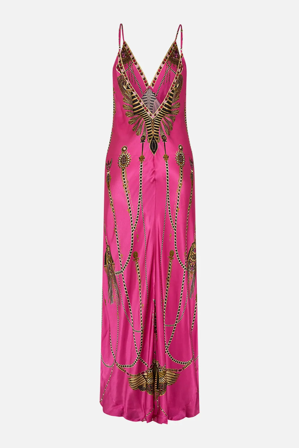 V NECK LONG BIAS SLIP DRESS WITH TRAIN SONG OF THE SCARAB