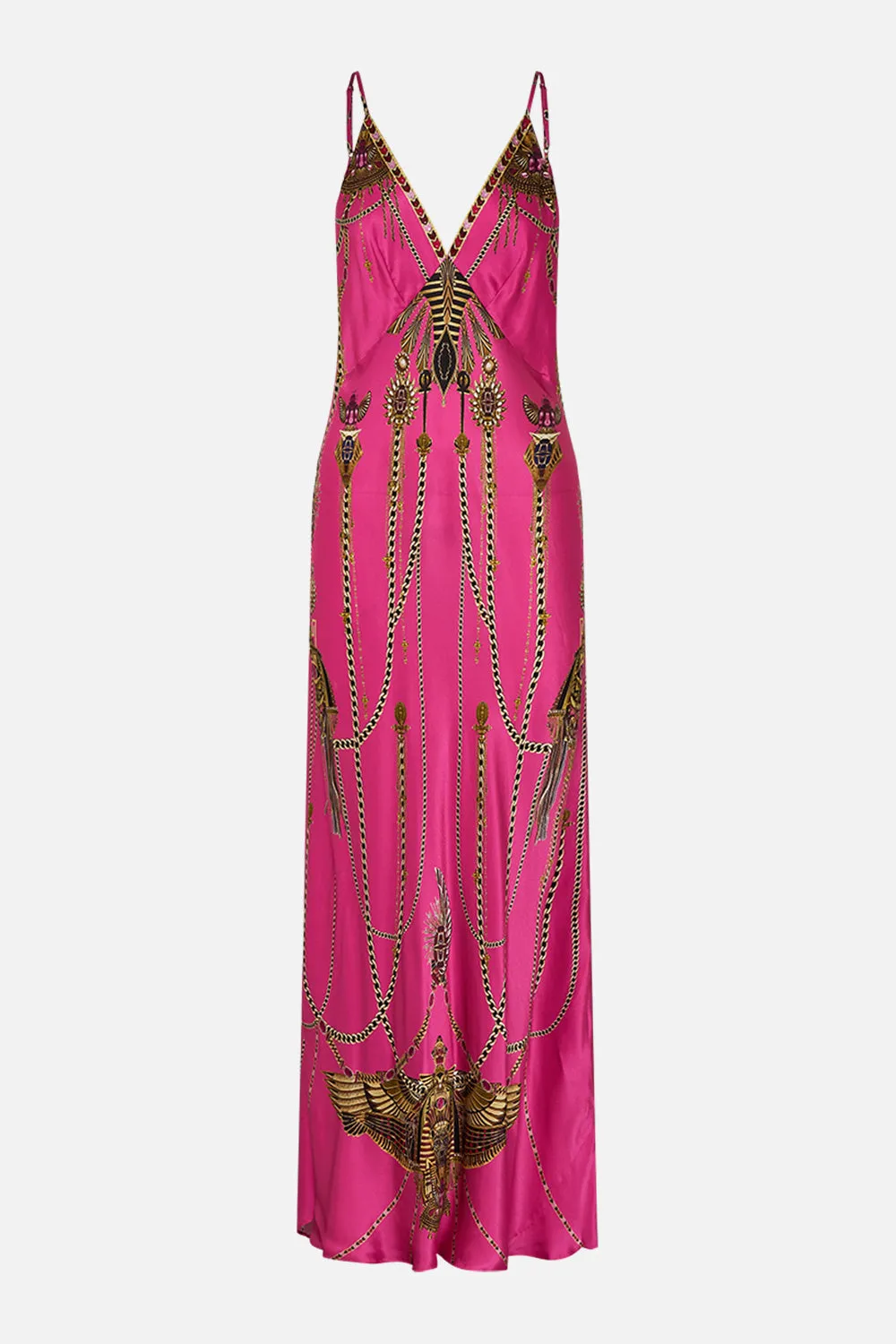 V NECK LONG BIAS SLIP DRESS WITH TRAIN SONG OF THE SCARAB