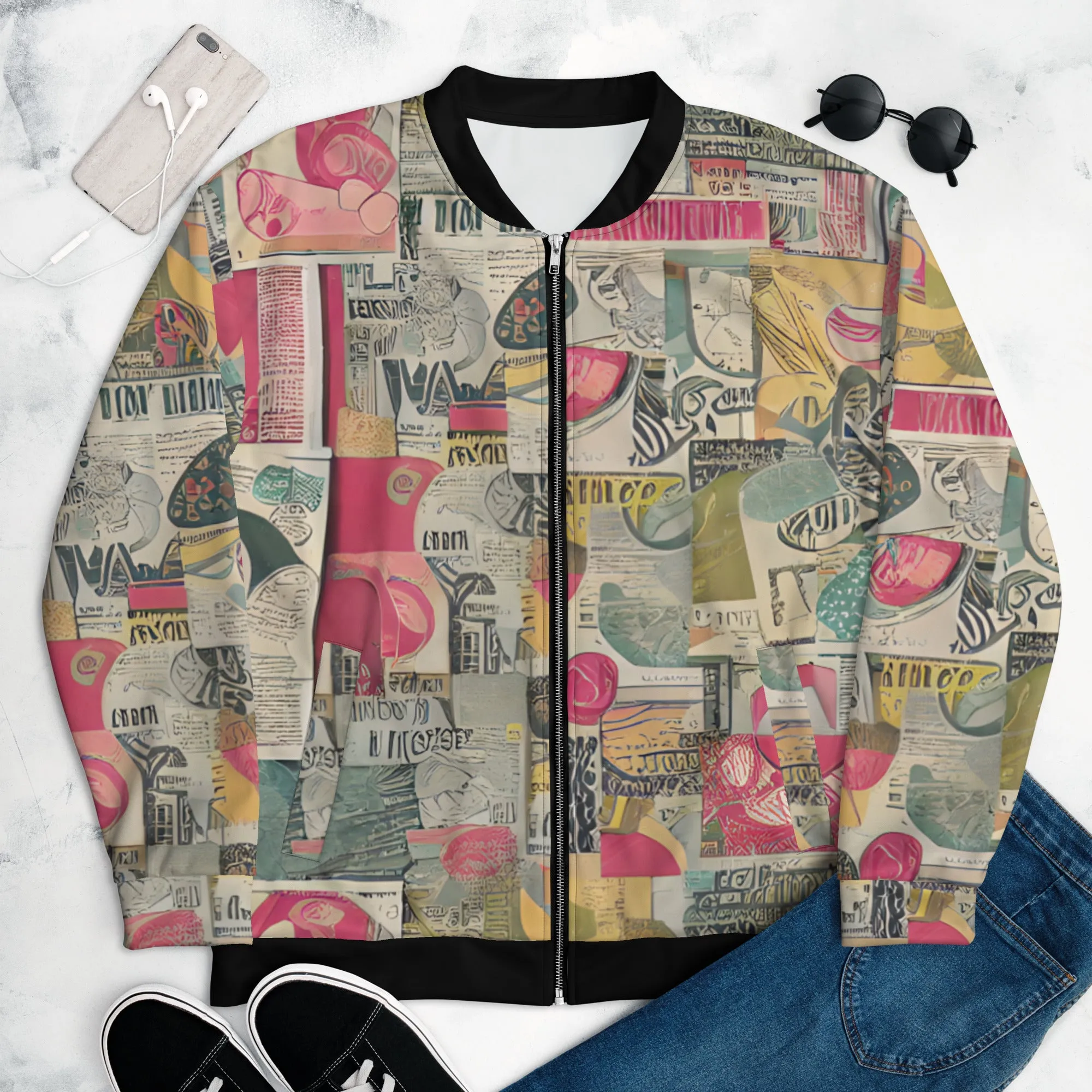 Vintage News Print Bomber Jacket