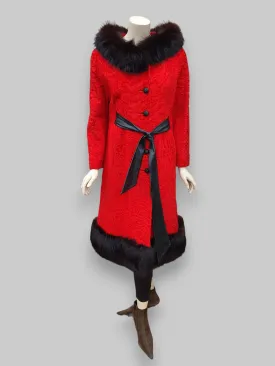 Vintage Red American Broadtail & Fox Fur Coat -Medium