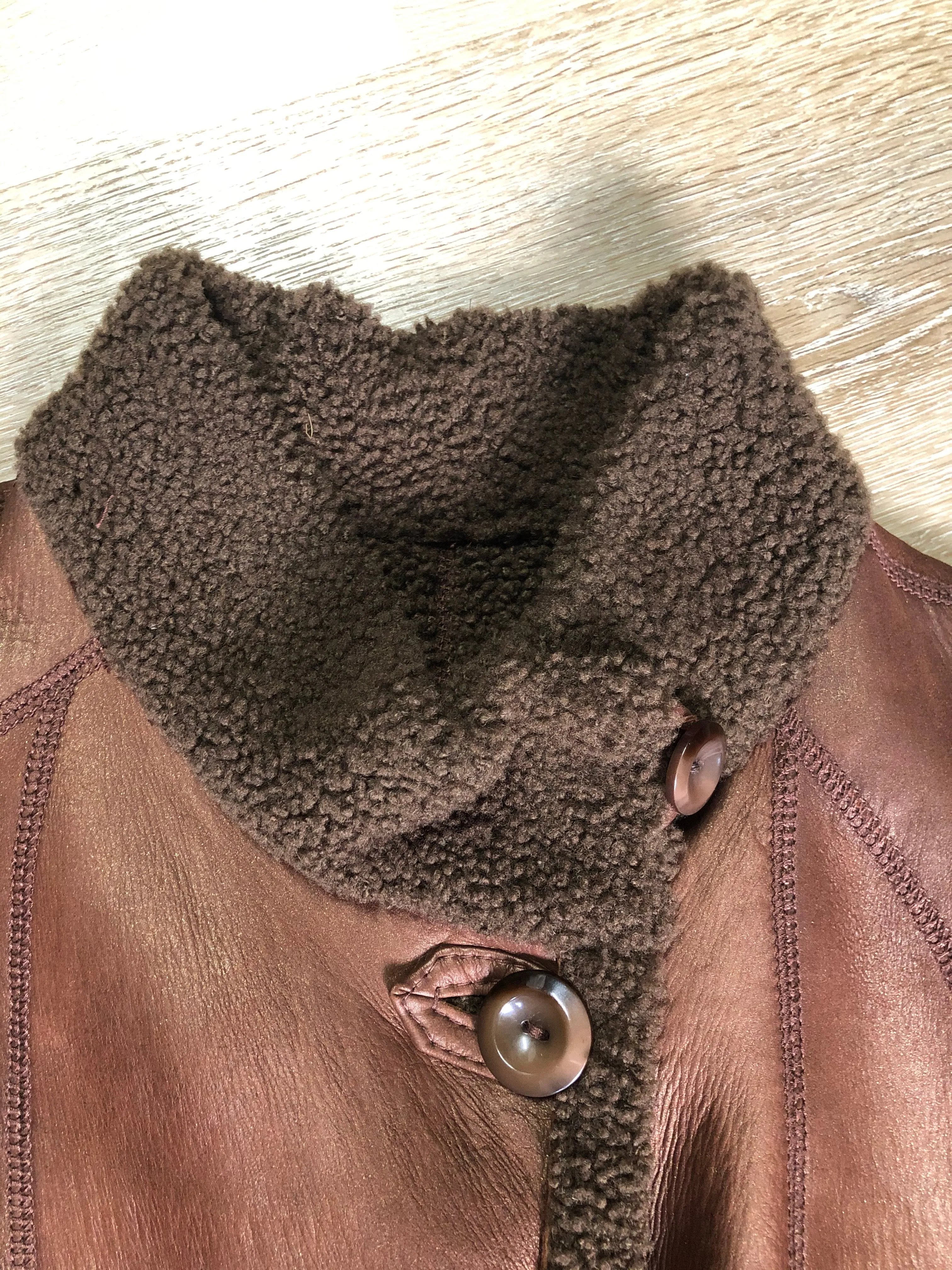 Vintage Rosa Mori Medium Brown Shearling Coat, Made in Canada