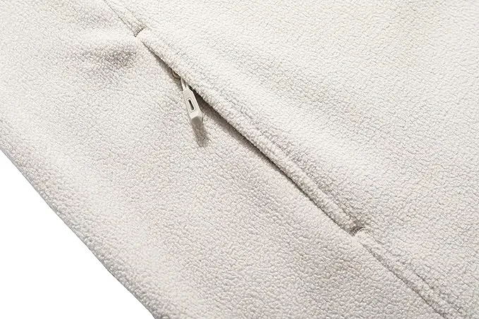 Wholesale Men's Full Zip Thermal Jackets With Pockets Soft Polar Fleece Coat - White