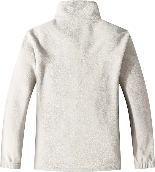 Wholesale Men's Full Zip Thermal Jackets With Pockets Soft Polar Fleece Coat - White