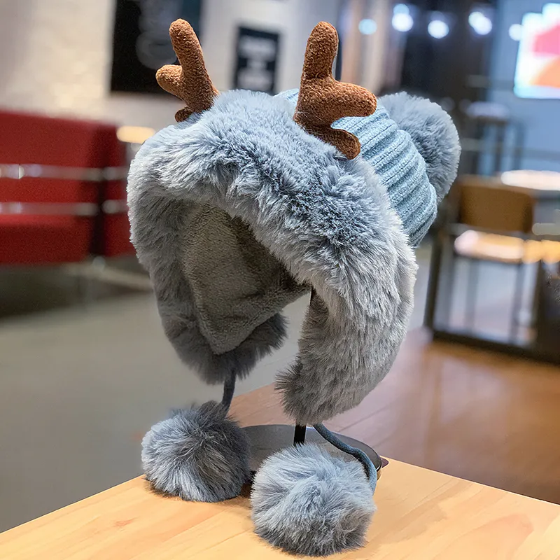 Winter Beanie Cute Reindeer Pom Pom Winter Knit Hat