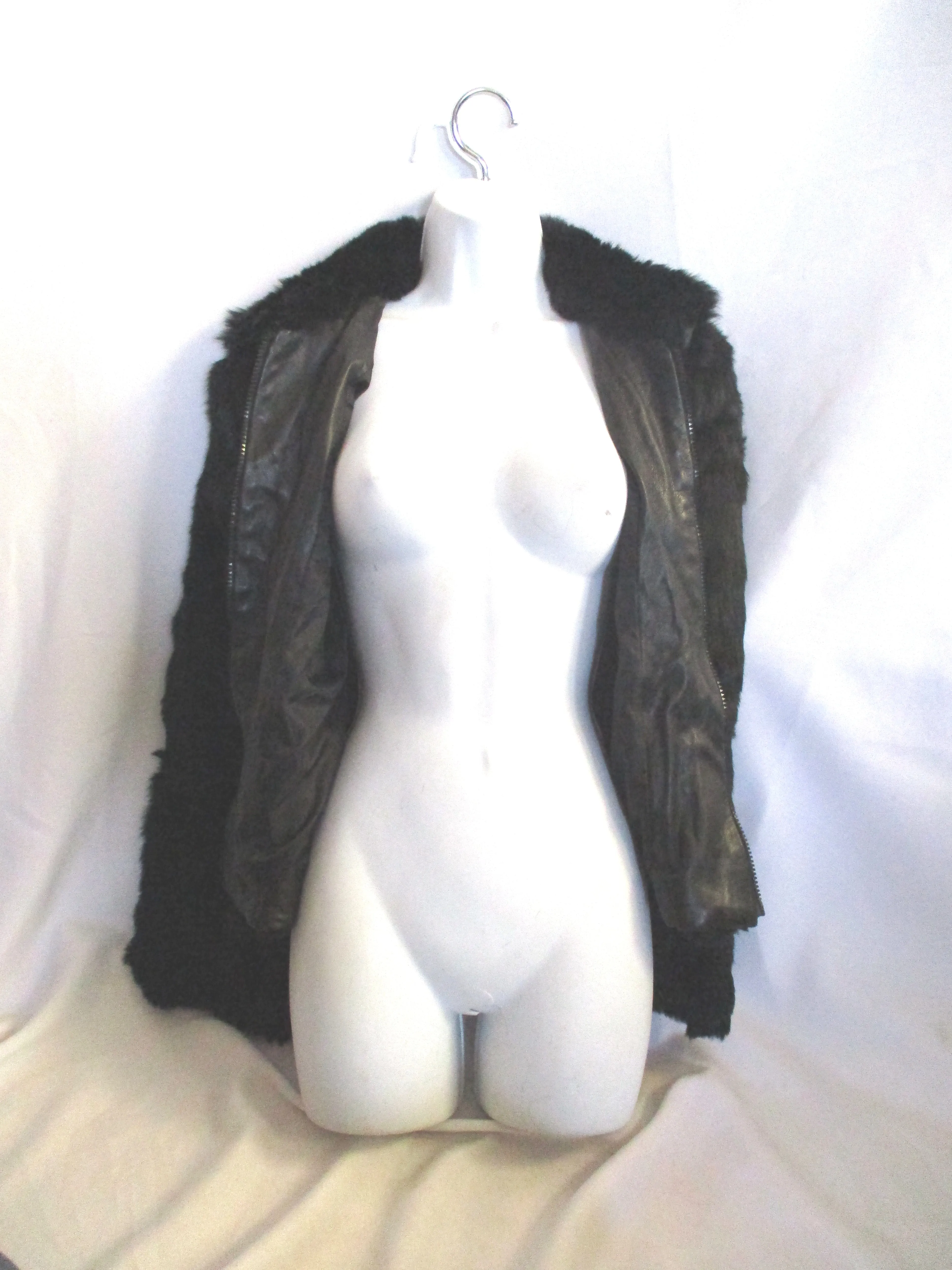 Womens LEATHER Genuine RABBIT Fur BOLERO Coat Jacket BLACK M ESTATE FIND