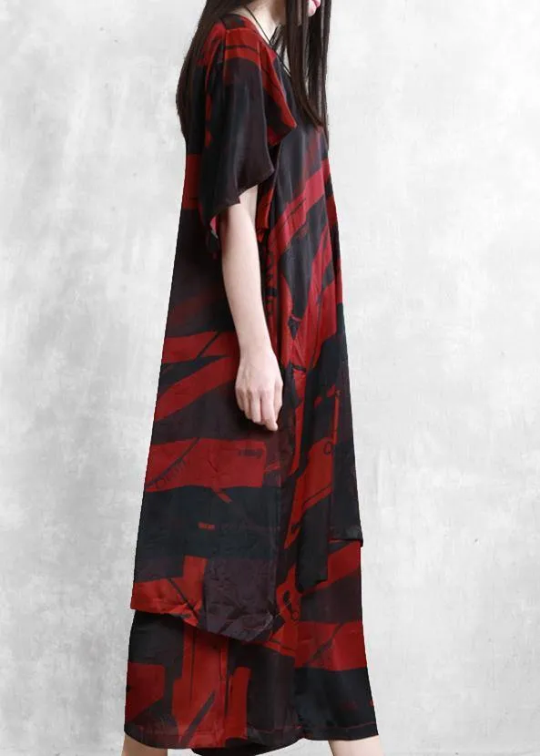 Women's Loose Silk Silk Red Suit Literary Irregular Long Top Wide Leg Pants