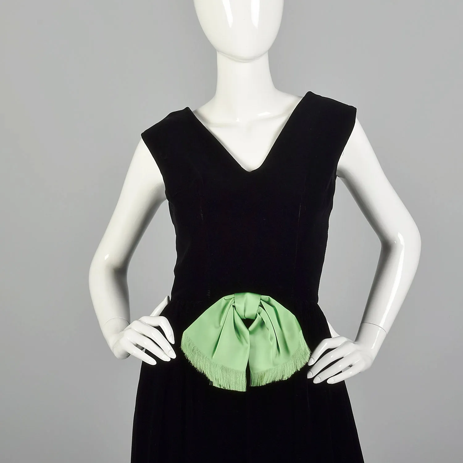 XS 1960s Black and Green Dress and Pants Hostess Set