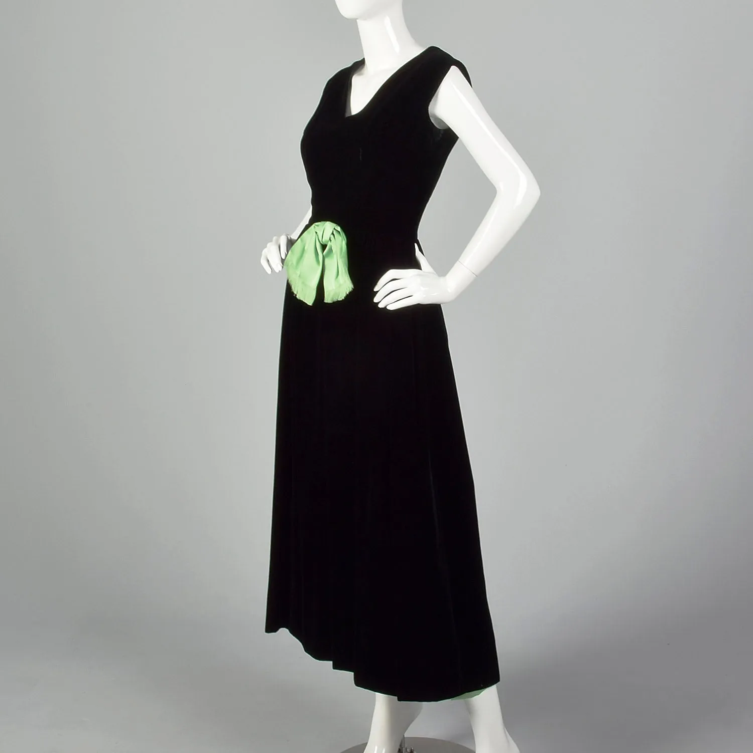 XS 1960s Black and Green Dress and Pants Hostess Set