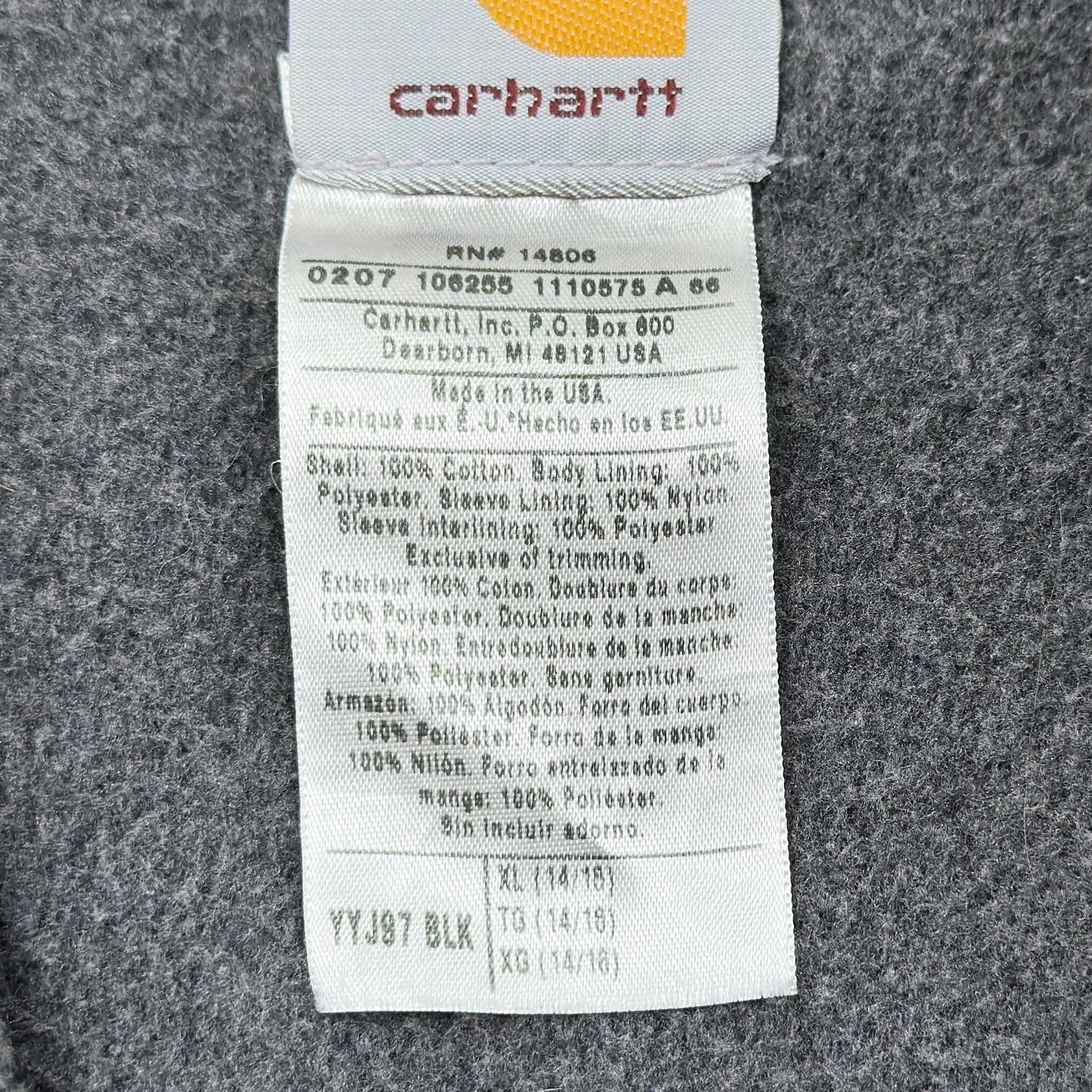 Youth Carhartt Black YYJ97 BLK - XL (14/16)