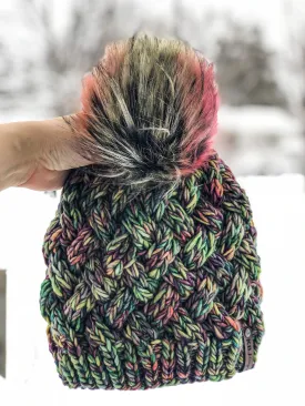 Yukon Slouch | LUXURY Handmade 100% Merino Wool Knit Beanie | Malabrigo Mecha | Detachable Faux Fur Pom Pom | CHILD/TEEN/SMALL ADULT size | Ready To Ship