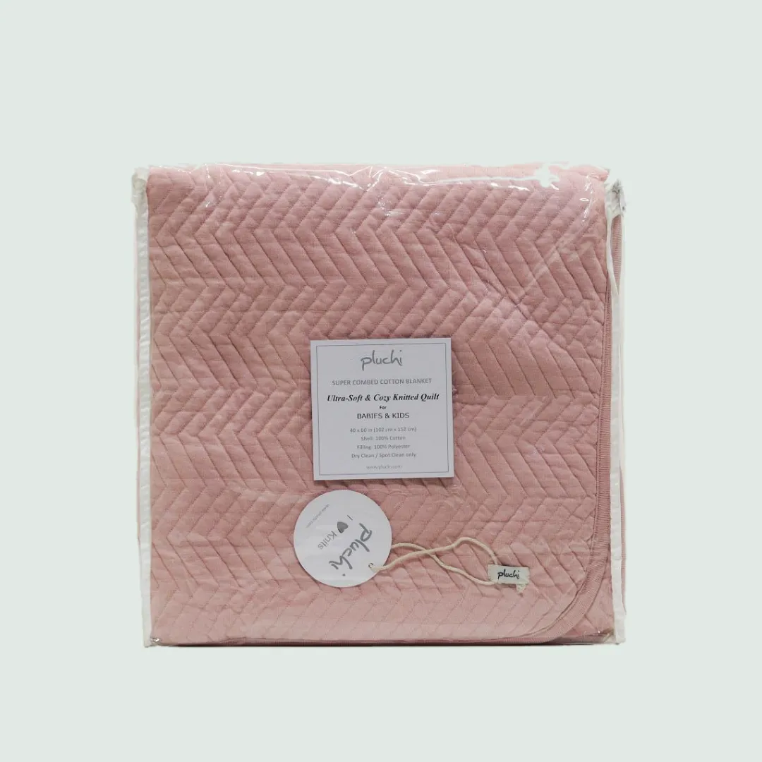 Zigzag Pink Pearl Knitted AC Blanket/Quilt for Baby | 100% Organic Cotton